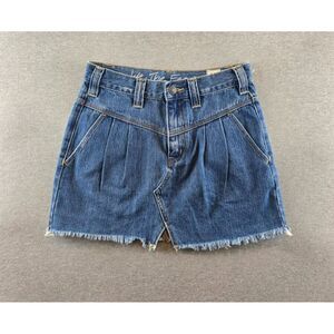 We The Free People Side Car‎ Mini Denim Skirt Size 25 Blue Fringe Trim OB1095058